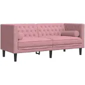 vidaXL Tweezitsbank Chesterfield-stijl en bolsters fluweel roze