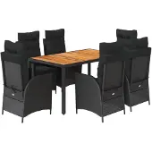 vidaXL 7-delige Tuinset met kussens poly rattan zwart