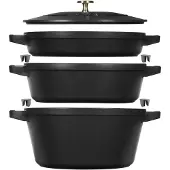 Staub kook- en pannenset stapelbaar 5-delig Zwart