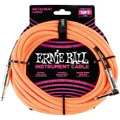 Ernie Ball Braided - Instrumentkabel - Jack Recht/Haaks - 3 Meter - Neon Oranje/Zwart - Dubbelgeleider - Gevlochten Mantel