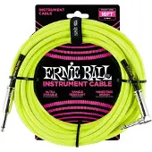Ernie Ball P06085 18ft Straight-Angle Braided Cable Yellow