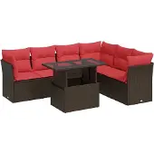 vidaXL 7-delige Loungeset met kussens poly rattan acacia bruin