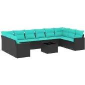 vidaXL 11-delige Loungeset met kussens poly rattan zwart