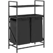 vidaXL - Wasmand - 2 - vakken - met - planken - zwart - eikenkleurig