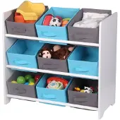 Urban Living Opbergrek 3-laags met bakken - blauw - hout/stof - 63 x 30 x 60 cm - speelgoed - kinderkamer