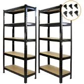 Monster Racking 2x zwarte stalen stellingen, 5-laags, 150kg per plank, 75x150x30cm, boltloos