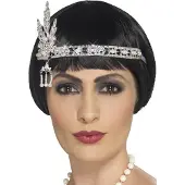 Smiffys Roaring 20's luxe hoofdband zilver (Zilver)