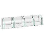 Outsunny Tunnelkas, 4 ramen met ritssluiting, stalen frame, robuust dekzeil, transparant, 395 x 100 x 80 cm
