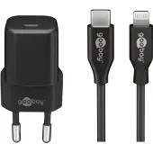 Goobay nano USB-C PD thuislader | 20W | losse Lightning kabel | zwart | 1 meter