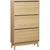 Sweeek Scandinavische houten schoenenkast met 3 klepdeuren voor 18 paar schoenen