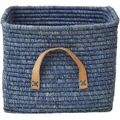 Rice Basket With Leather Handles - Manden Leer Blue - BSRAT-30B