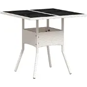 vidaXL Tuintafel met glazen blad 80x80x75 cm poly rattan wit