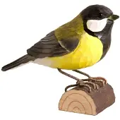 Wildlife Garden Decobirds Met De Hand Gesneden Vogel Koolmees - Houten beeldjes Massief Hout Yellow - WG401