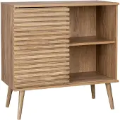 Sweeek Dressoir 1 schuifdeur en plank gegroefde houtlook 80cm Naturel