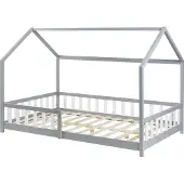 En.casa Kinderbed Hesel huisbed met uitvalbeveiliging 120x200 cm grijs []