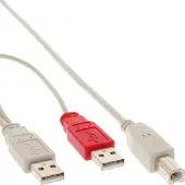 InLine USB 2.0 Y-kabel, 2x USB A Male naar 1x USB B Male, 1m