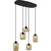 QAZQA Moderne hanglamp zwart met amberkleurig glas 5-lichts - Sheena