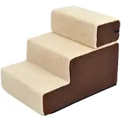 PawHut Hondentrap 3 treden kattentrap huisdierentrap huisdier pluche beige D06-004