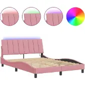 vidaXL Bedframe met LED-verlichting, zonder matras, "Hanko", roze, 120x200 cm, fluweel