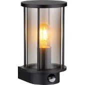 Globo Lighting buitenlamp, roestvrij staal, mat zwart, rookglas, zwarte metalen staven, sensor inbegrepen, IP54, BxH: 143x252mm, uitsteeksel: 152mm, exclusief 1x E27 60W 230V