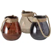 Boltze Windlicht Suri glas met touw H22cm ( exclusief kaars )