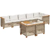 vidaXL 9-delige Loungeset met kussens poly rattan beige