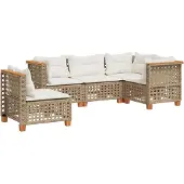 vidaXL 5-delige Loungeset met kussens poly rattan beige