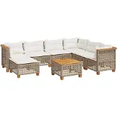 vidaXL 8-delige Loungeset met kussens poly rattan beige