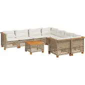 vidaXL 9-delige Loungeset met kussens poly rattan beige