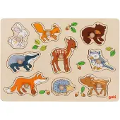 Goki Steekpuzzel - Bosdieren - 9 delen - 30x21x2,4cm - Hout - 1+