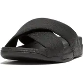 FitFlop Men Surfer Mens Tumbled-Leather Cross Slides Black-Schoenmaat 41