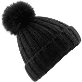 Beechfield Volwassen unisex Verbier Faux Fur Pom Pom muts (Zwart)