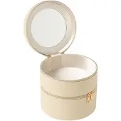 J-Line cosmetica doos rond+spiegel kunstleder 19.5x19.5x19.5cm