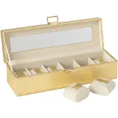J-Line horlogedoos 6 compartimenten kunstleder goud 34x10.5x10cm
