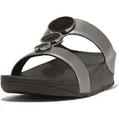 FitFlop Women Halo Bead-Circle Metallic H-Bar Slides Pewter Black-Schoenmaat 36