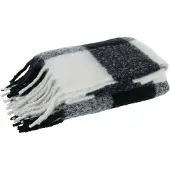 J-Line plaid tegels polyester zwart/wit 127x152x1cm