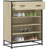 vidaXL Schoenenkast 75x38x97,5 cm bewerkt hout en metaal sonoma eiken