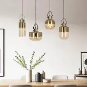 LumenXL Hanglamp 4-lichts met bronzen details en amber glas - Laure