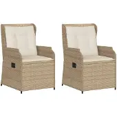 vidaXL Tuinstoelen 2 st verstelbaar met kussens poly rattan beige