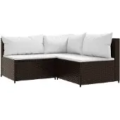 vidaXL 3-delige Loungeset met kussens poly rattan bruin