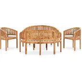 vidaXL 5-delige Loungeset banaanvormig massief teakhout