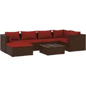 vidaXL 6-delige Loungeset met kussens poly rattan bruin