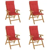 vidaXL Verstelbare klapstoelen met kussens, 2 stuks, massief teakhout