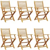 vidaXL Opklapbare stoelen, 8 stuks, beige, massief acaciahout