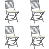 vidaXL Set van 2 klapstoelen met kussens, gemaakt van massief acaciahout.