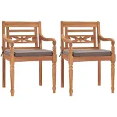 vidaXL Stoelen Batavia 2 st met donkergrijze kussens massief teakhout