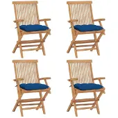 vidaXL Tuinstoelen 6 st met blauwe kussens massief teakhout
