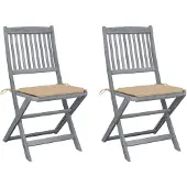 vidaXL Set van 2 klapstoelen met kussens, gemaakt van massief acaciahout.