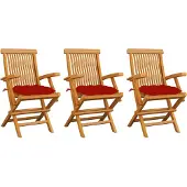 vidaXL Tuinstoelen 8 st met rode kussens massief teakhout