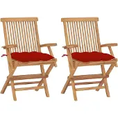 vidaXL Tuinstoelen 2 st met rode kussens massief teakhout